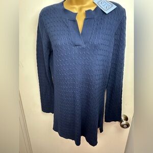 Sail To Sable NavyBlue VNeck Cotton Nylon Wool Cable Knit Academia Sweater NWT S